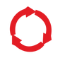 A red icon for recycling with three arrows in a circle shape